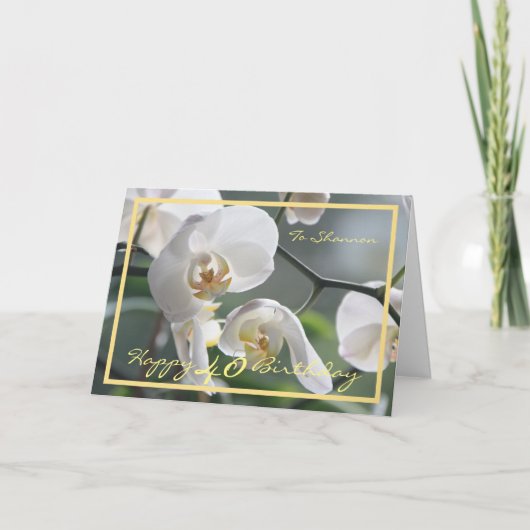 40e verjaardag Shannon Orchids Elegant Gold Lijst Kaart (Voorkant)