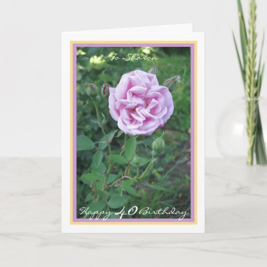 40e verjaardag Sharon Pink Rose Elegant Gold Lijst Kaart (Voorkant)