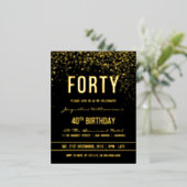 40e verjaardag | Shimmering Gold Confetti Folie Uitnodiging Briefkaart (Staand Voorkant)