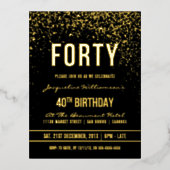 40e verjaardag | Shimmering Gold Confetti Folie Uitnodiging Briefkaart (Voorkant)