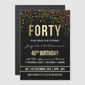 40e verjaardag | Shimmering Gold Confetti Magnetische Uitnodiging (Voorkant / Achterkant)