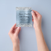 40e verjaardag Silver Glitter Bleek Blue Invite Flyer (Hand)