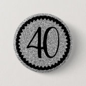 40e verjaardag Silver Glitter Classic Ronde Button 5,7 Cm (Voorkant)