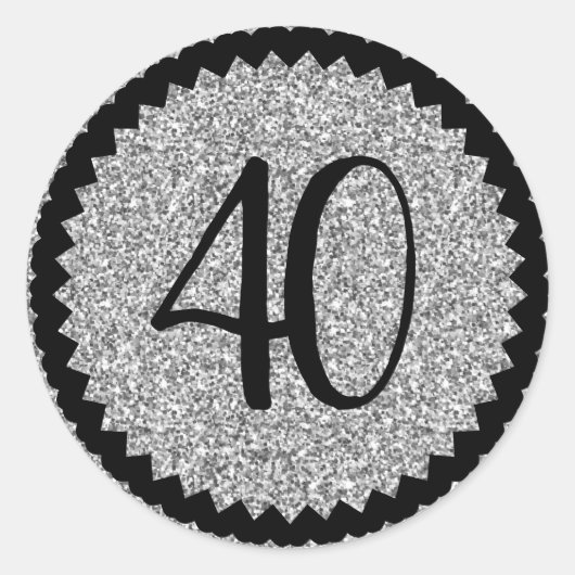 40e verjaardag Silver Glitter Classic Ronde Sticker (Voorkant)