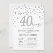 40e verjaardag Silver Glitter Diamond Uitnodiging (Voorkant)