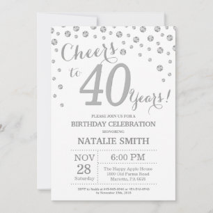 40e verjaardag Silver Glitter Diamond Uitnodiging