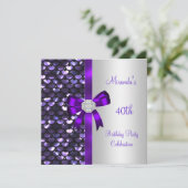 40e verjaardag Silver Sequins Paarse Diamond Bow Kaart (Staand voorkant)