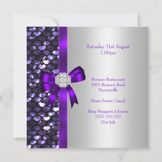 40e verjaardag Silver Sequins Paarse Diamond Bow Kaart (Achterkant)