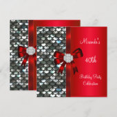 40e verjaardag Silver Sequins Red Diamond Bow Kaart (Voorkant / Achterkant)