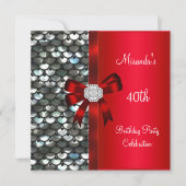 40e verjaardag Silver Sequins Red Diamond Bow Kaart (Voorkant)