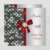 40e verjaardag Silver Sequins Red Diamond Bow Kaart (Voorkant / Achterkant)