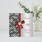 40e verjaardag Silver Sequins Red Diamond Bow Kaart (Staand voorkant)