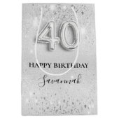 40e verjaardag Silver Sparkles naam Medium Cadeauzakje (Voorkant)