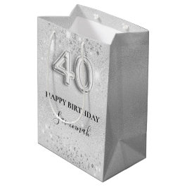 40e verjaardag Silver Sparkles naam Medium Cadeauzakje