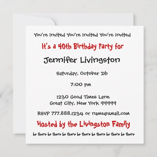 40e verjaardag Sjabloon Black White Kaart (Achterkant)