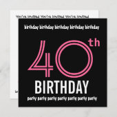 40e verjaardag Sjabloon uitnodiging roze zwart (Voorkant / Achterkant)