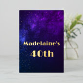 40e verjaardag "Sky Astral Gold Stars Paars" Folie Uitnodiging (Staand Voorkant)