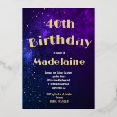 40e verjaardag "Sky Astral Gold Stars Paars" Folie Uitnodiging (Achterkant)
