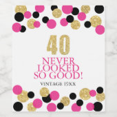 40e verjaardag Sparkling Gold Glitter Roze Confett Wijn Etiket (Enkel label)