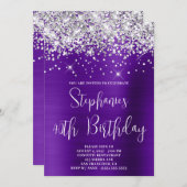 40e verjaardag Sparkly Silver Glitter Paars Satin Kaart (Voorkant / Achterkant)