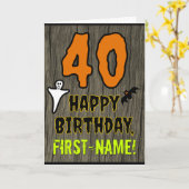 40e verjaardag: Spooky Halloween Thema, aangepaste Kaart (Gele Bloem)