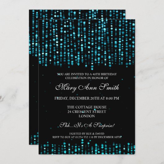 40e verjaardag Star Confetti Turquoise Kaart (Voorkant / Achterkant)