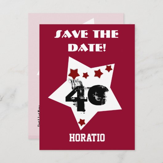 40e verjaardag sterren Festive RED WHITE BLACK R4F Aankondigingskaart (Voorkant / Achterkant)