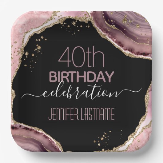 40e verjaardag Stone and Gold Paper Bord (Voorkant)