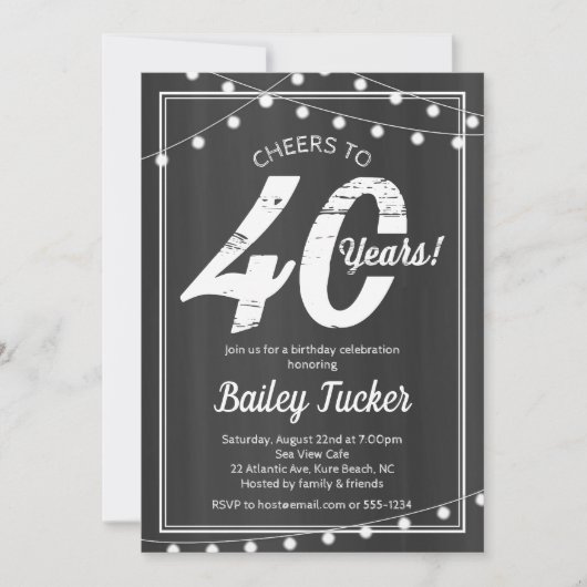40e verjaardag String Lights op schoolbord Kaart (Voorkant)