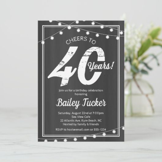 40e verjaardag String Lights op schoolbord Kaart (Staand voorkant)