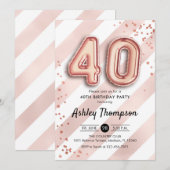 40e verjaardag - Stripes Roos gouden ballonnen Kaart (Voorkant / Achterkant)