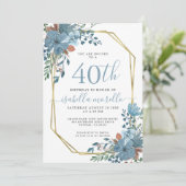 40e verjaardag Stusty Blue Floral Kaart (Staand voorkant)