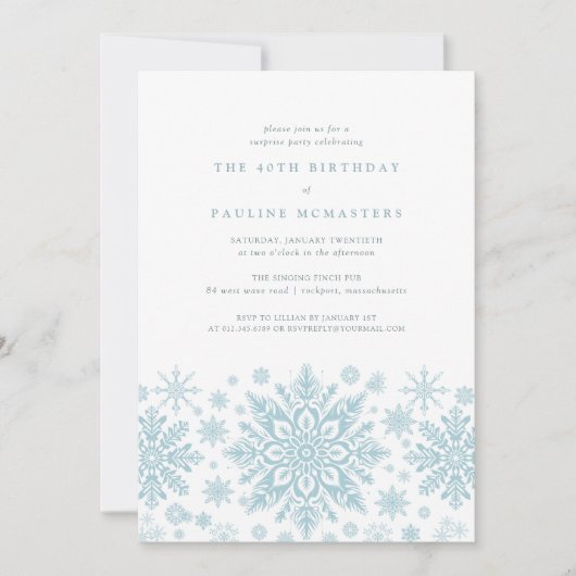 40e verjaardag Surprise Party Blue Snowflake Kaart (Voorkant)