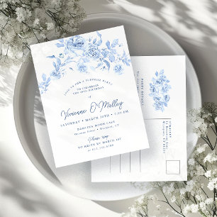 40e Verjaardag Surprise Party Dusty Blue Floral Uitnodiging Briefkaart