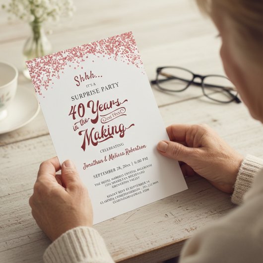 40e verjaardag Surprise Party Robijnrood confetti Kaart