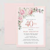 40e Verjaardag Surprise Party Roze Rose Bloemen Kaart (Voorkant / Achterkant)