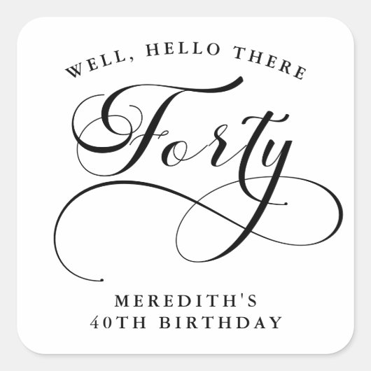 40e verjaardag Swirly Calligraphy Envelope Seal Vierkante Sticker (Voorkant)