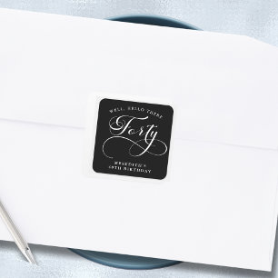 40e verjaardag Swirly Calligraphy Zwart Vierkante Sticker