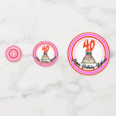 40e verjaardag taart op vuur foto roze rood wit confetti (Achterkanten)