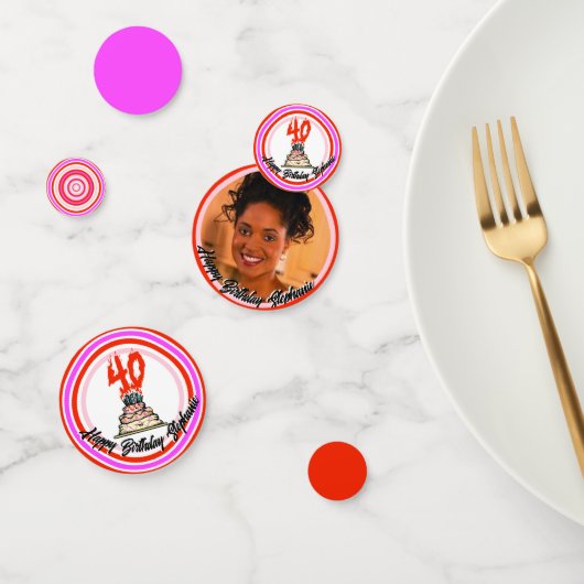 40e verjaardag taart op vuur foto roze rood wit confetti (Groep)