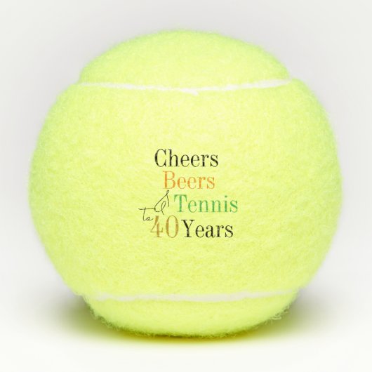 40e verjaardag Tennis Proost en bieren Zwart Tennisballen (Voorkant)