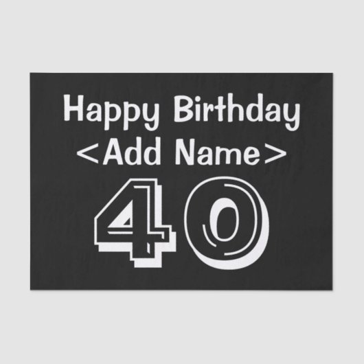 40e verjaardag thema aangepaste naam weefsel papie tissuepapier (Voorkant)