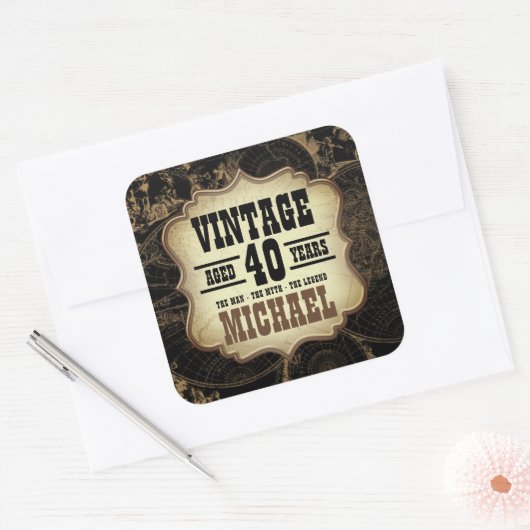 40e Verjaardag  Thema Verjaardagsfeest Servetten Vierkante Sticker (Envelop)