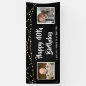 40e verjaardag toen & nu foto's Lights Zwart Spandoek (Verticaal)