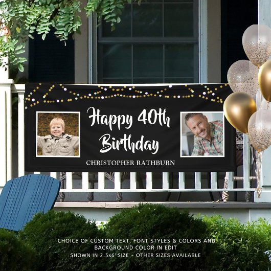 40e verjaardag toen & nu foto's Lights Zwart Spandoek