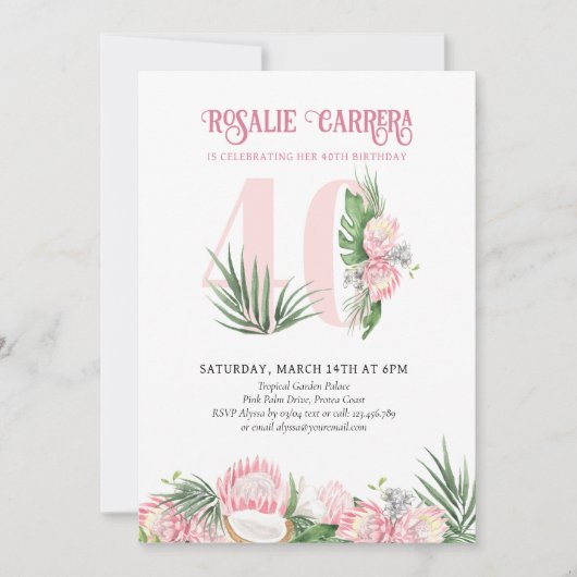 40e verjaardag Tropisch roze protheegetal 40 Kaart (Voorkant)