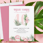 40e verjaardag Tropisch roze protheegetal 40 Kaart<br><div class="desc">40e verjaardagsfeestdag met nummer 40 versierd met tropische palmbladeren,  roze bloei en kokosnoot. Subtiel feminine en elegant ontwerp met waterverf florale voorzieningen in tinten roze en groen. Perfect voor de viering van de 40ste verjaardag,  luau party of tuinthee party.</div>