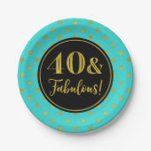 40e verjaardag Turquoise Black Gold Stippen Papieren Bordje (Voorkant)
