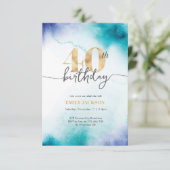 40e verjaardag Turquoise waterverf Gold-uitnodigin Kaart (Staand voorkant)