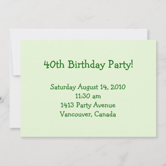 40e verjaardag!  uitnodiging (Achterkant)